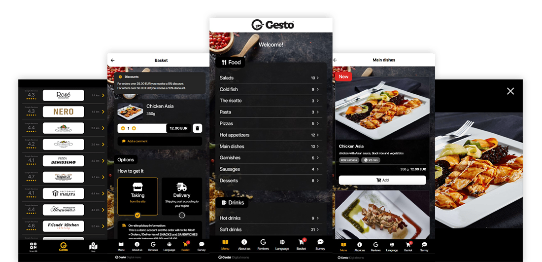 Digital menu on tablet