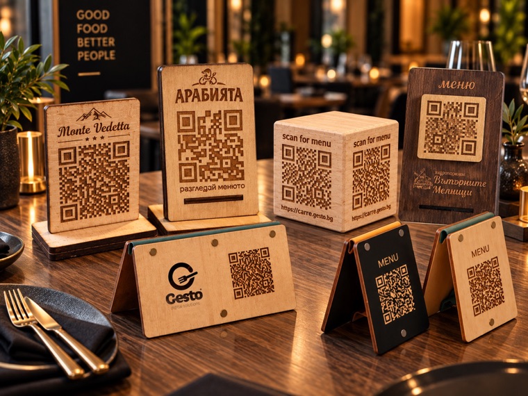 QR кодове дърво — Дървени табелки и кубче