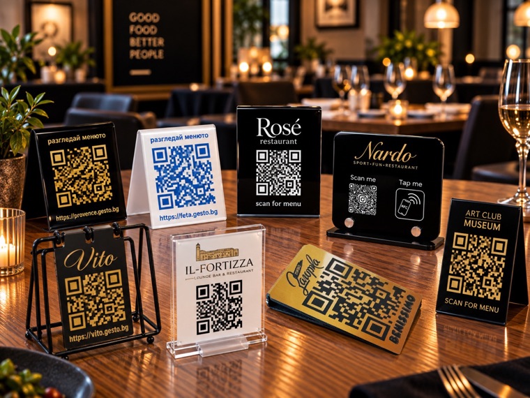 QR кодове плекси — Акрилни стойки и поставки за маса