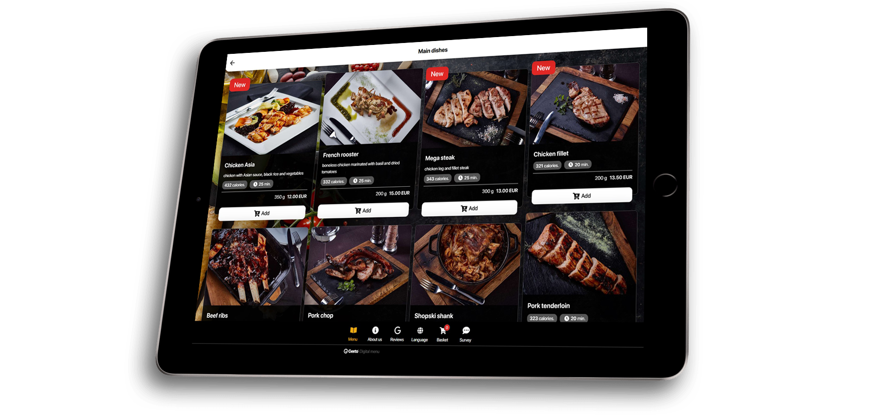 Gesto digital menu on a tablet